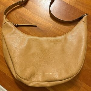 Poppy & Peonies Over the Moon Crescent Crossbody Bag in Camel